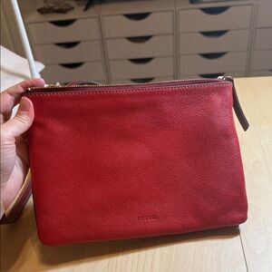 Fossil Cherry Red Leather Pouch